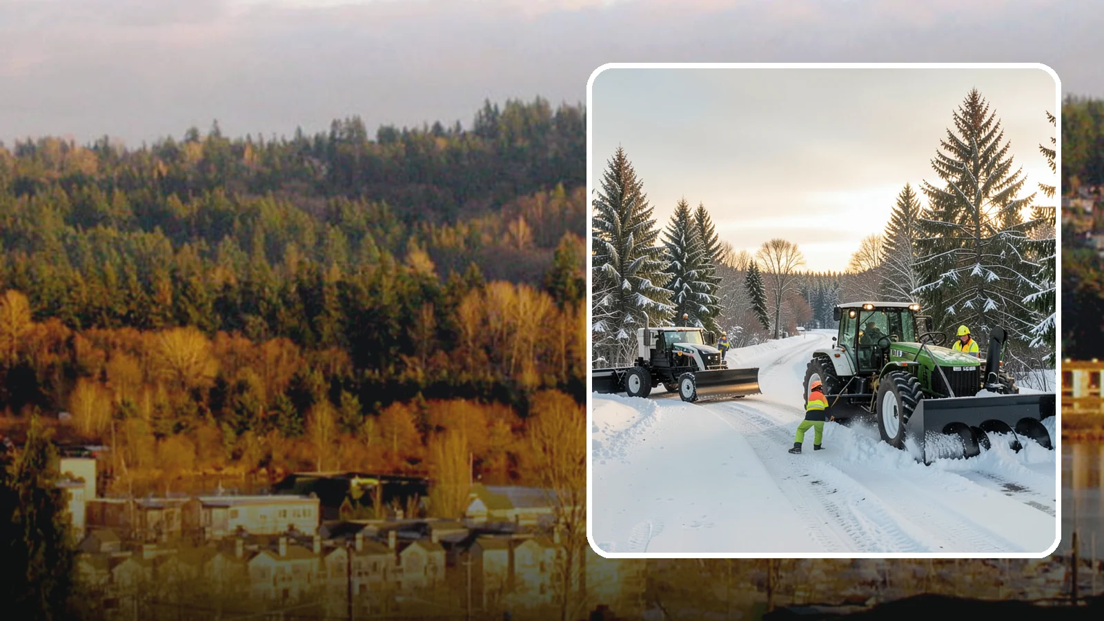Tractor Snow Removal in Kenmore, King County, WA - Our tractors with front blades and blowers clear long drives, rural properties, and expansive walkways.
