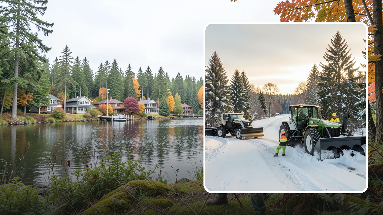Tractor Snow Removal in La Conner, Skagit County, WA - Our tractors with front blades and blowers clear long drives, rural properties, and expansive walkways.
