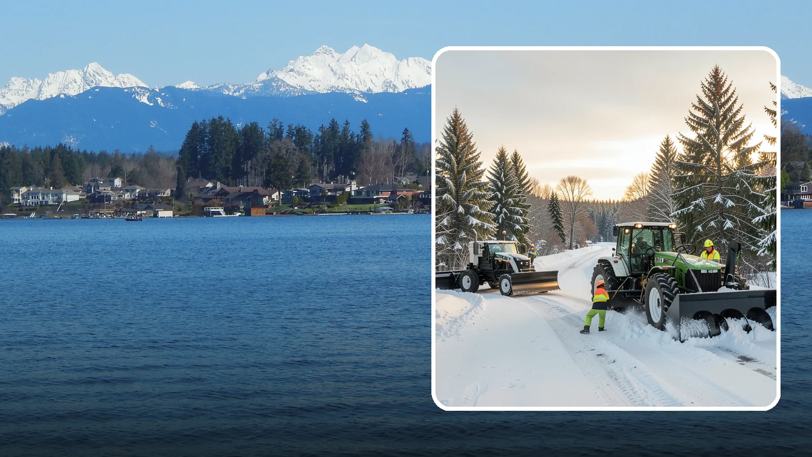 Tractor Snow Removal in Lake Stevens, Snohomish County, WA - Our tractors with front blades and blowers clear long drives, rural properties, and expansive walkways.