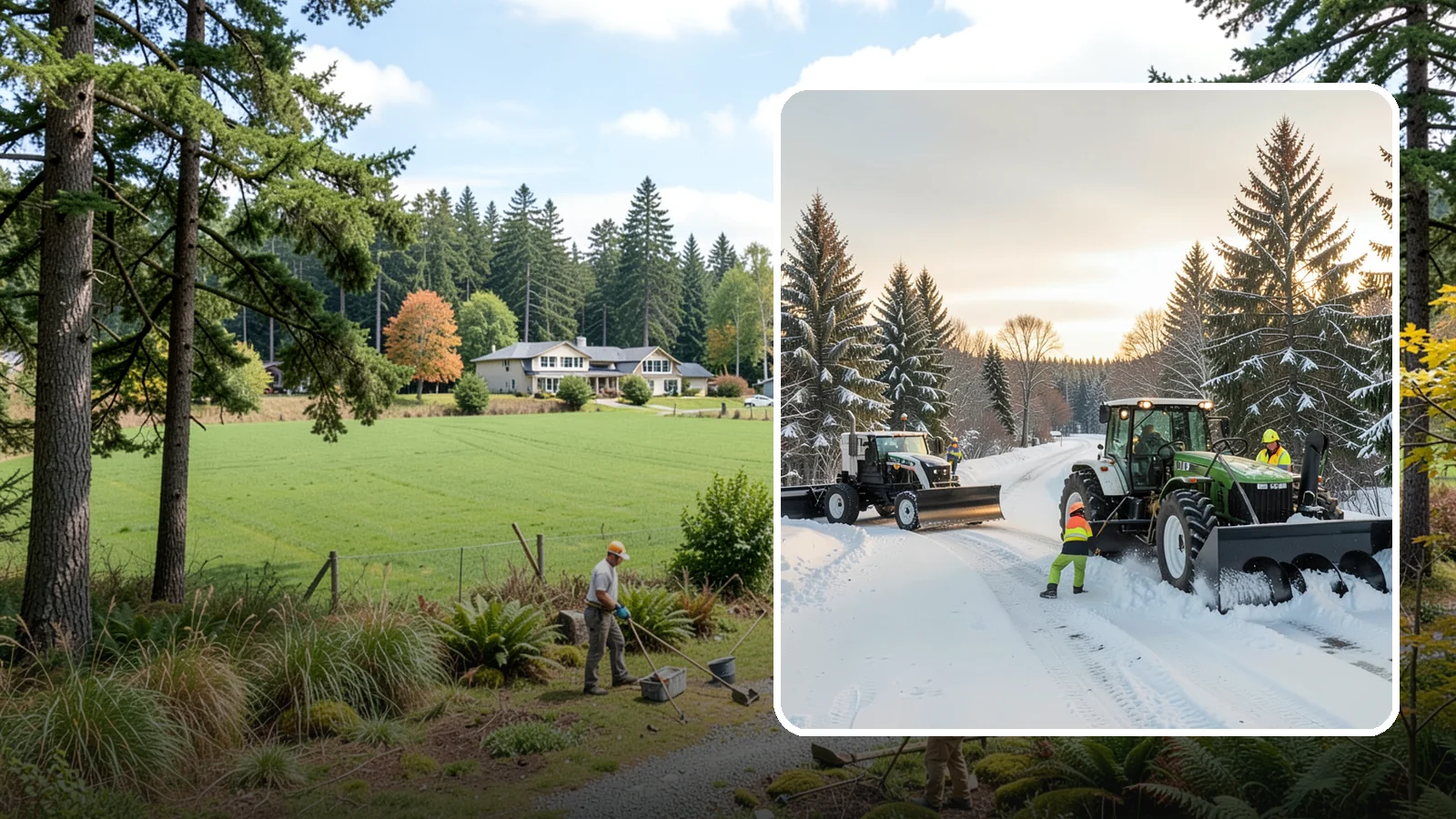Tractor Snow Removal in Lyman, Skagit County, WA - Our tractors with front blades and blowers clear long drives, rural properties, and expansive walkways.