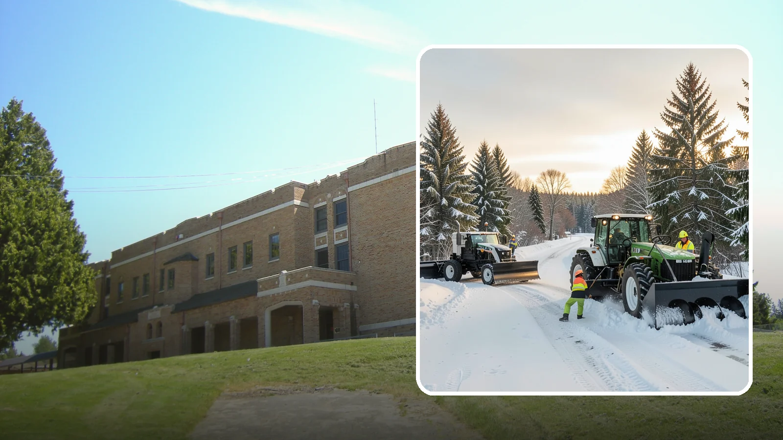 Tractor Snow Removal in Maple Valley, King County, WA - Our tractors with front blades and blowers clear long drives, rural properties, and expansive walkways.