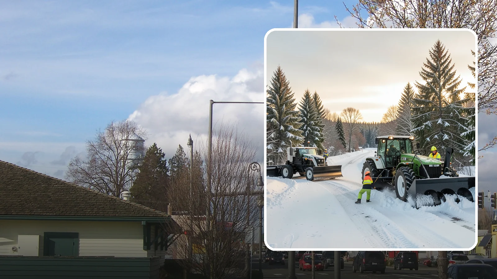 Tractor Snow Removal in Marysville, Snohomish County, WA - Our tractors with front blades and blowers clear long drives, rural properties, and expansive walkways.