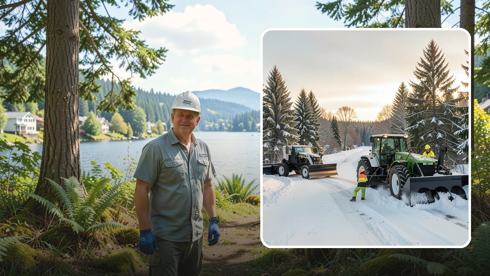 Tractor Snow Removal in Milton, King County, WA - Our tractors with front blades and blowers clear long drives, rural properties, and expansive walkways.