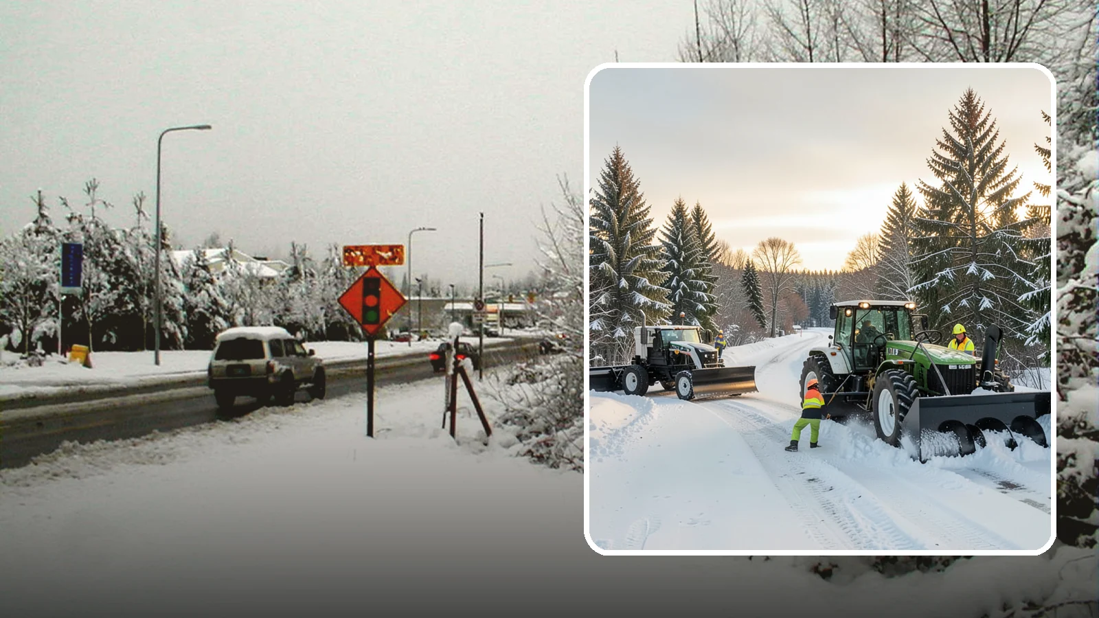 Tractor Snow Removal in Newcastle, King County, WA - Our tractors with front blades and blowers clear long drives, rural properties, and expansive walkways.