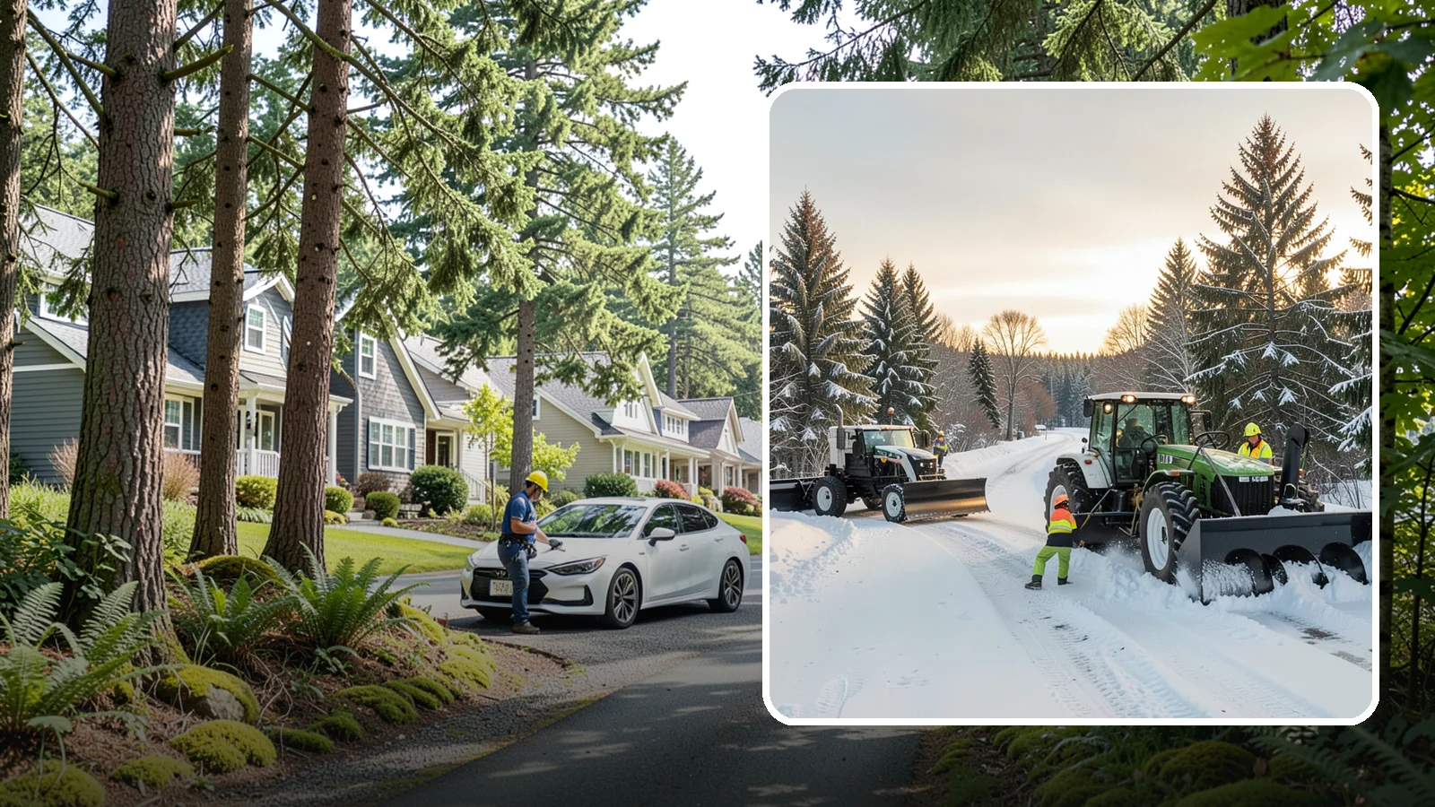 Tractor Snow Removal in Normandy Park, King County, WA - Our tractors with front blades and blowers clear long drives, rural properties, and expansive walkways.