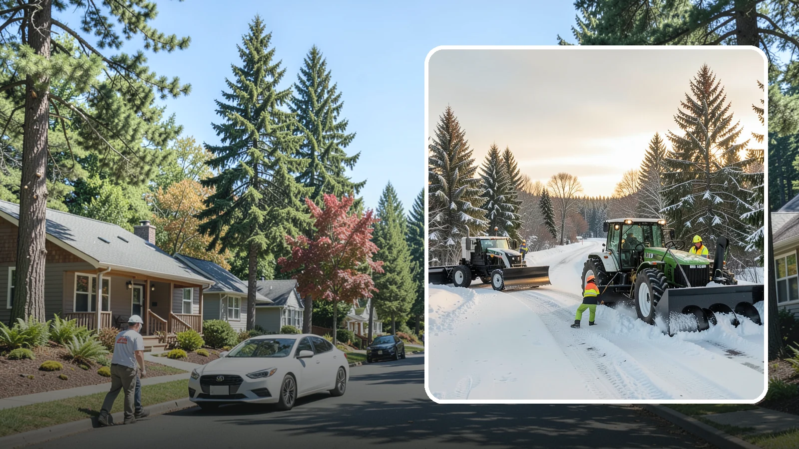 Tractor Snow Removal in Orting, Pierce County, WA - Our tractors with front blades and blowers clear long drives, rural properties, and expansive walkways.