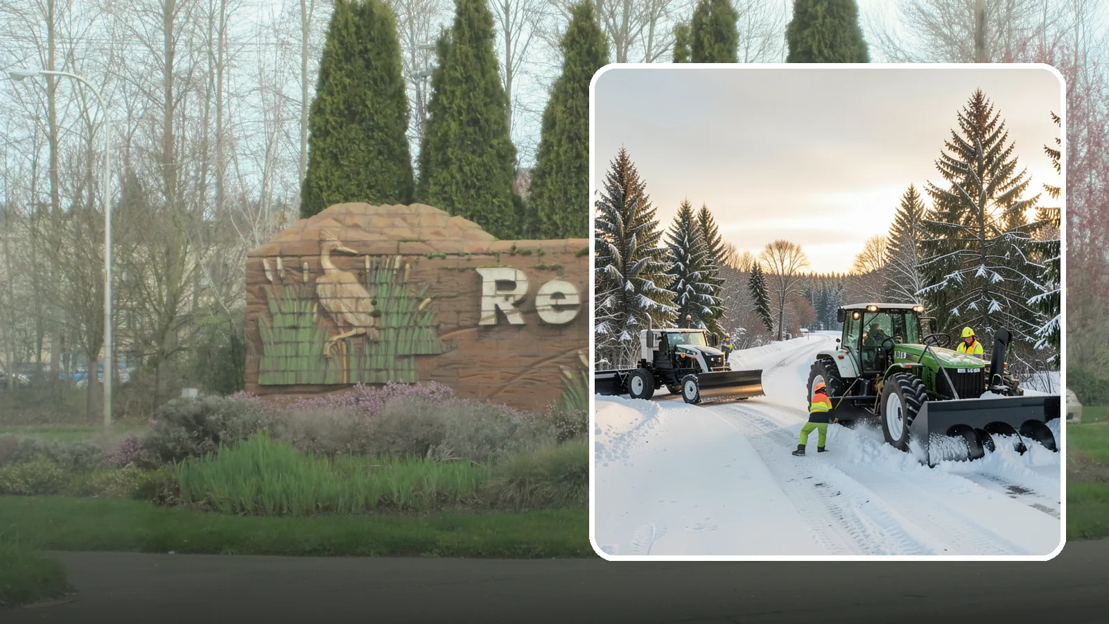 Tractor Snow Removal in Renton, King County, WA - Our tractors with front blades and blowers clear long drives, rural properties, and expansive walkways.