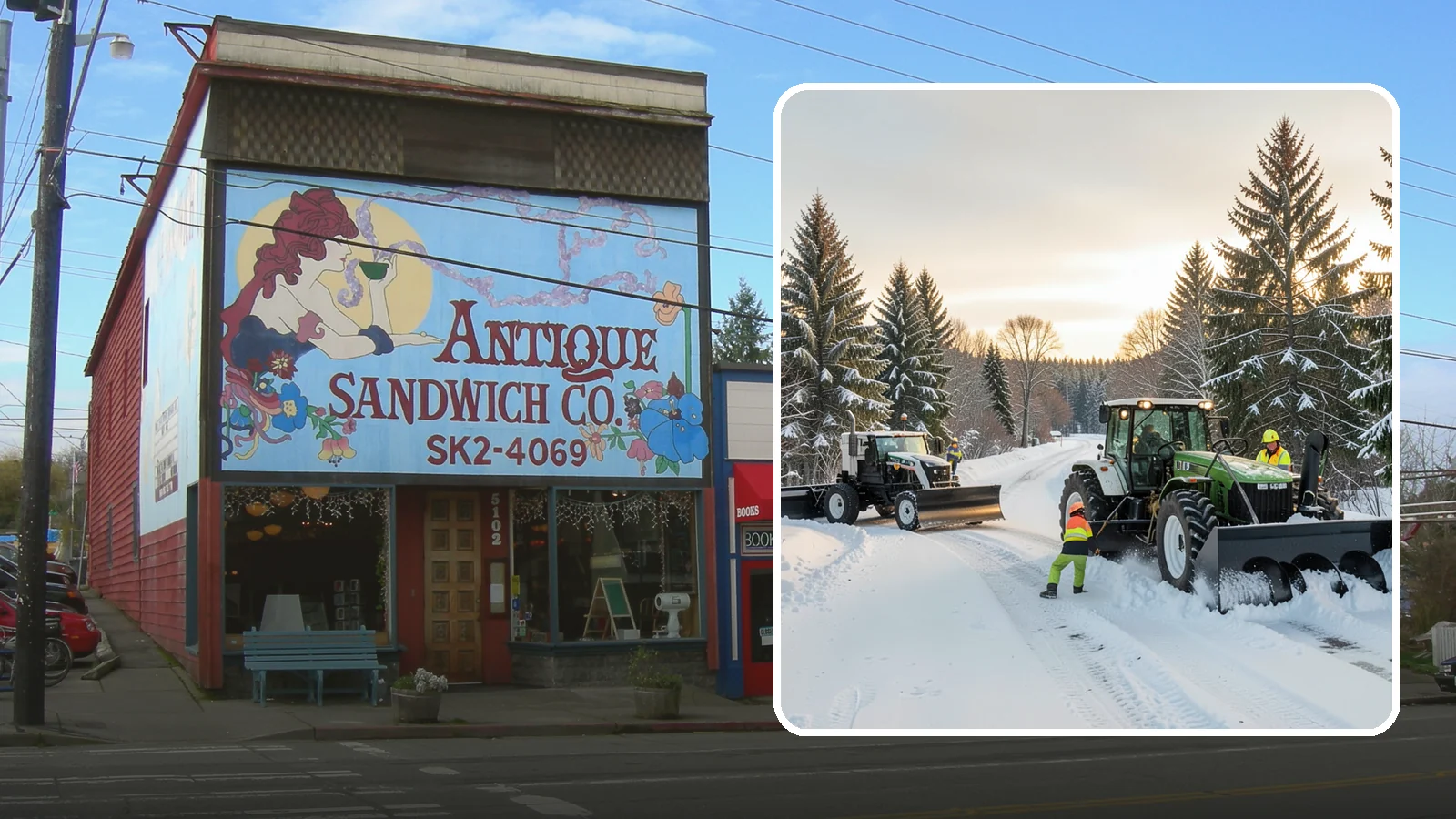 Tractor Snow Removal in Ruston, Pierce County, WA - Our tractors with front blades and blowers clear long drives, rural properties, and expansive walkways.