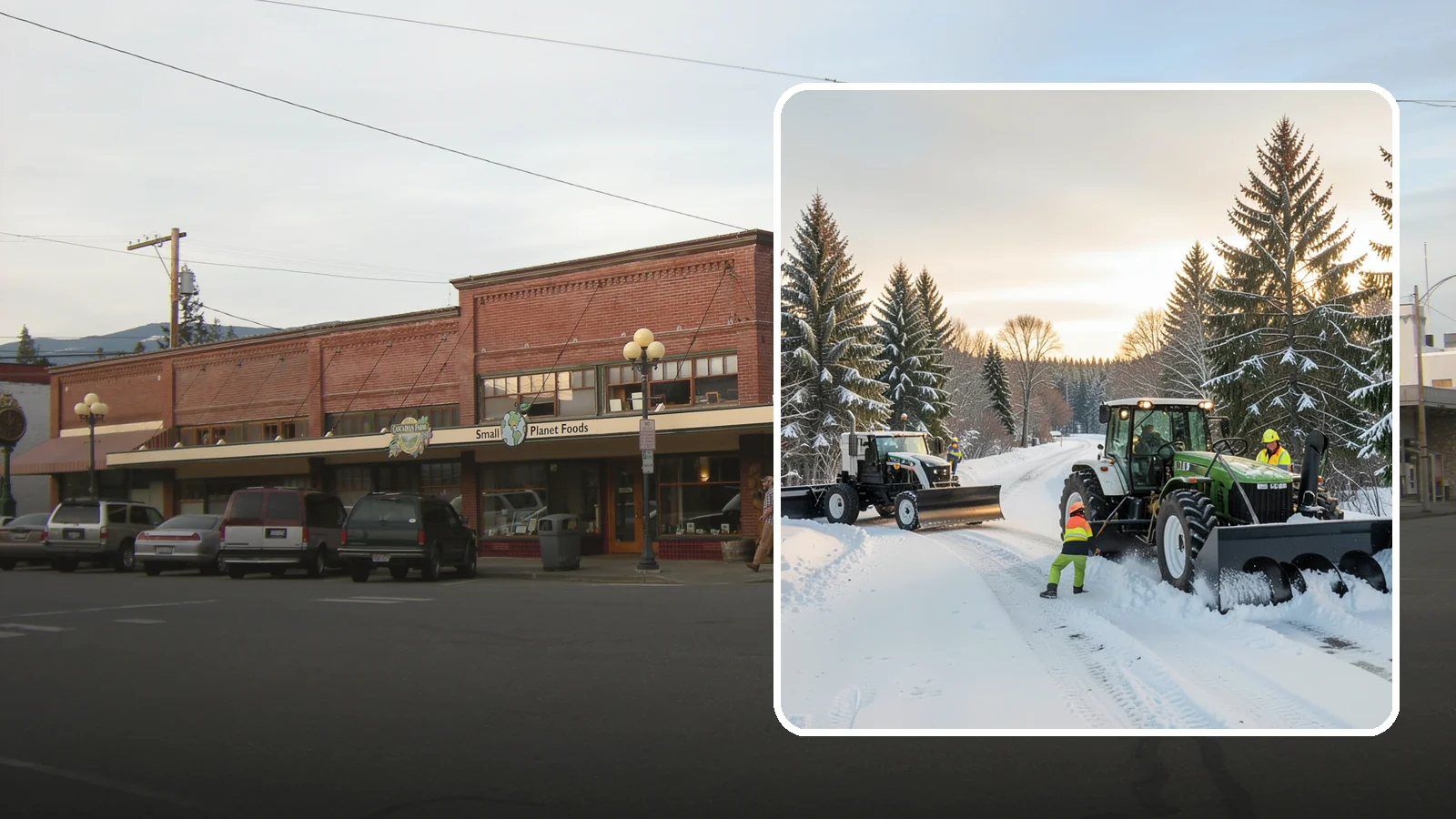 Tractor Snow Removal in Sedro-Woolley, Skagit County, WA - Our tractors with front blades and blowers clear long drives, rural properties, and expansive walkways.