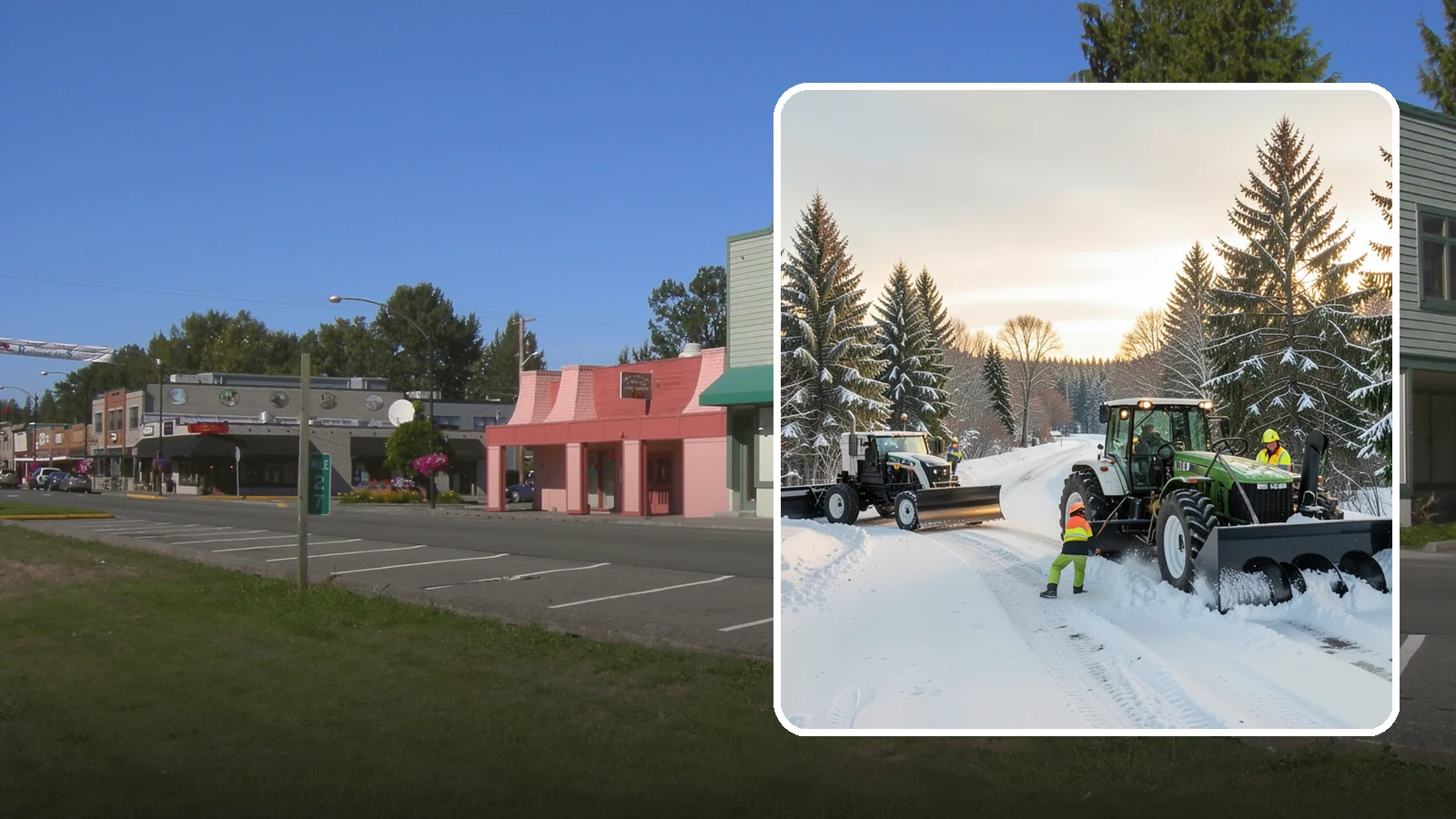 Tractor Snow Removal in Snoqualmie, King County, WA - Our tractors with front blades and blowers clear long drives, rural properties, and expansive walkways.