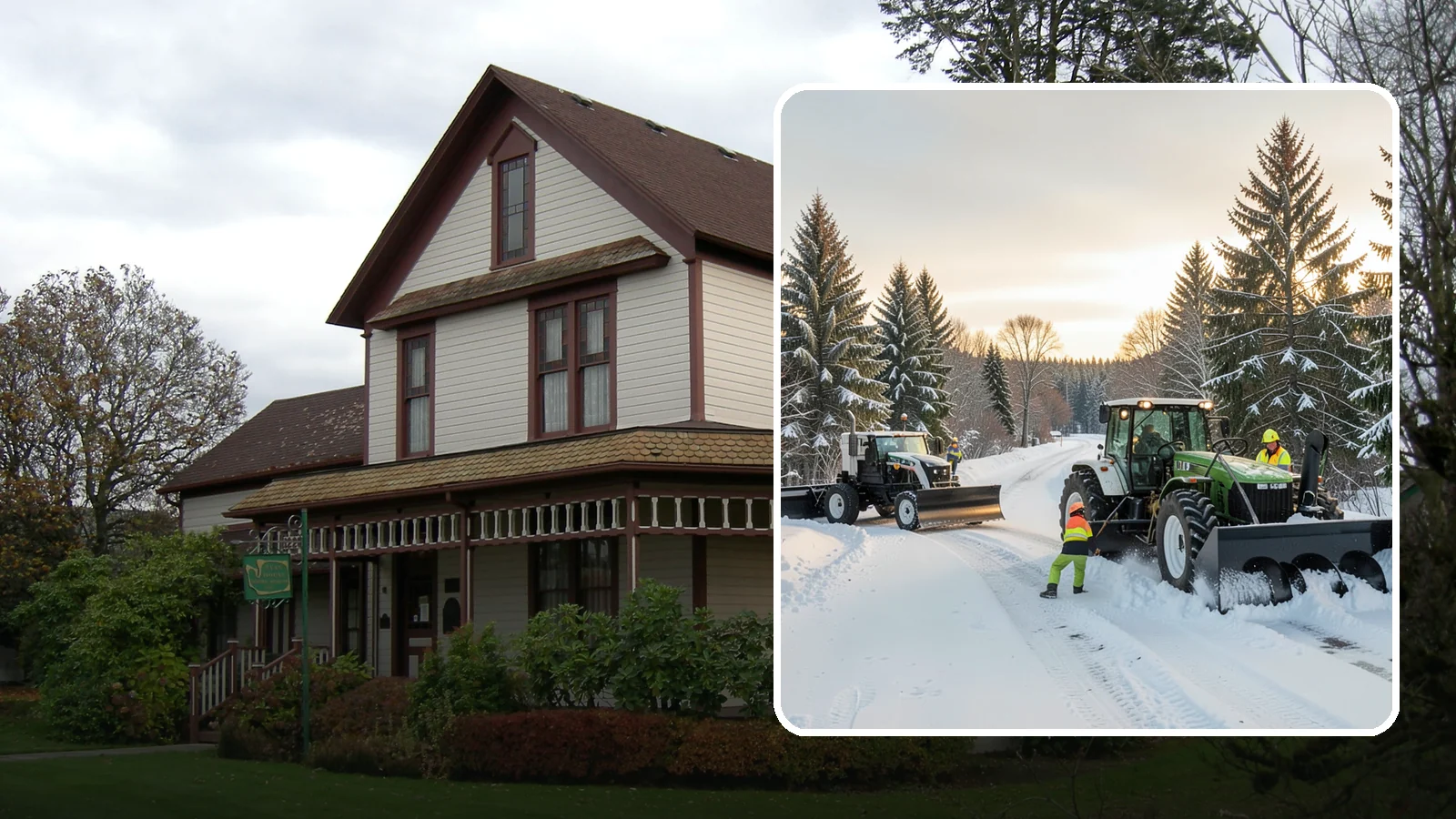Tractor Snow Removal in Sumner, Pierce County, WA - Our tractors with front blades and blowers clear long drives, rural properties, and expansive walkways.