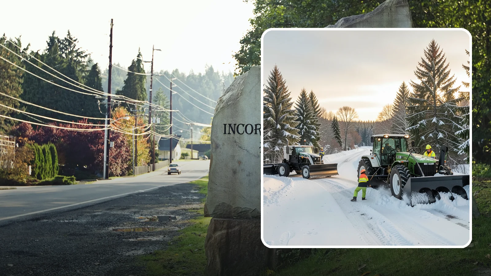 Tractor Snow Removal in Wilkeson, Pierce County, WA - Our tractors with front blades and blowers clear long drives, rural properties, and expansive walkways.