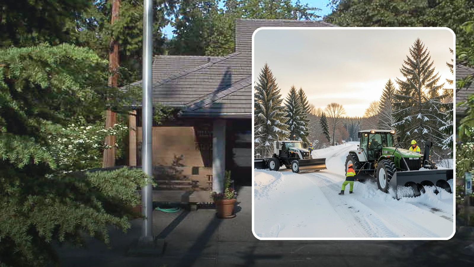 Tractor Snow Removal in Yarrow Point, King County, WA - Our tractors with front blades and blowers clear long drives, rural properties, and expansive walkways.