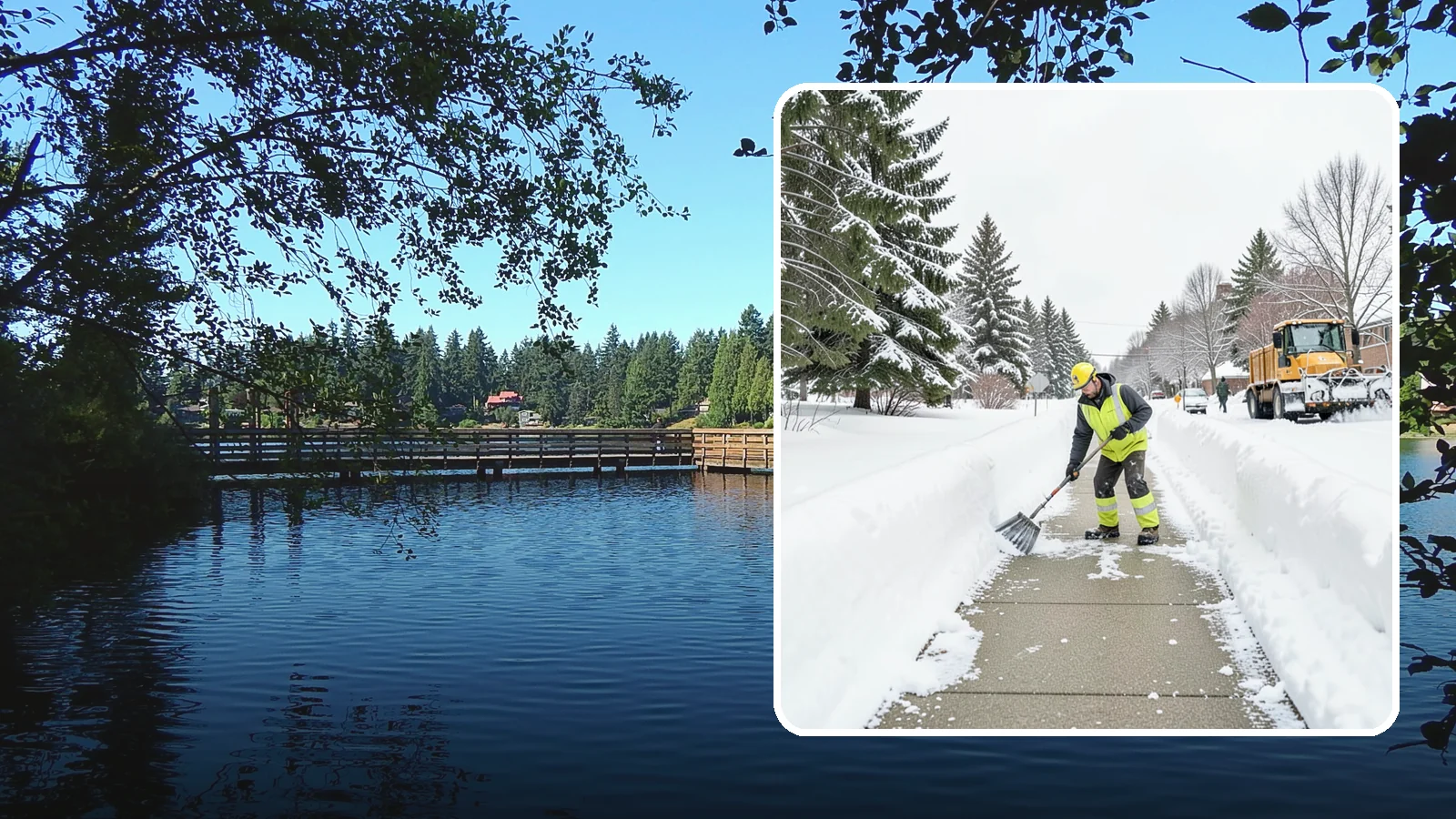 Trail Snow Removal in Federal Way, King County, WA - Clearing of paved and soft-surface trails on campuses, parks, and HOAs so pedestrians keep a safe route in the snow.