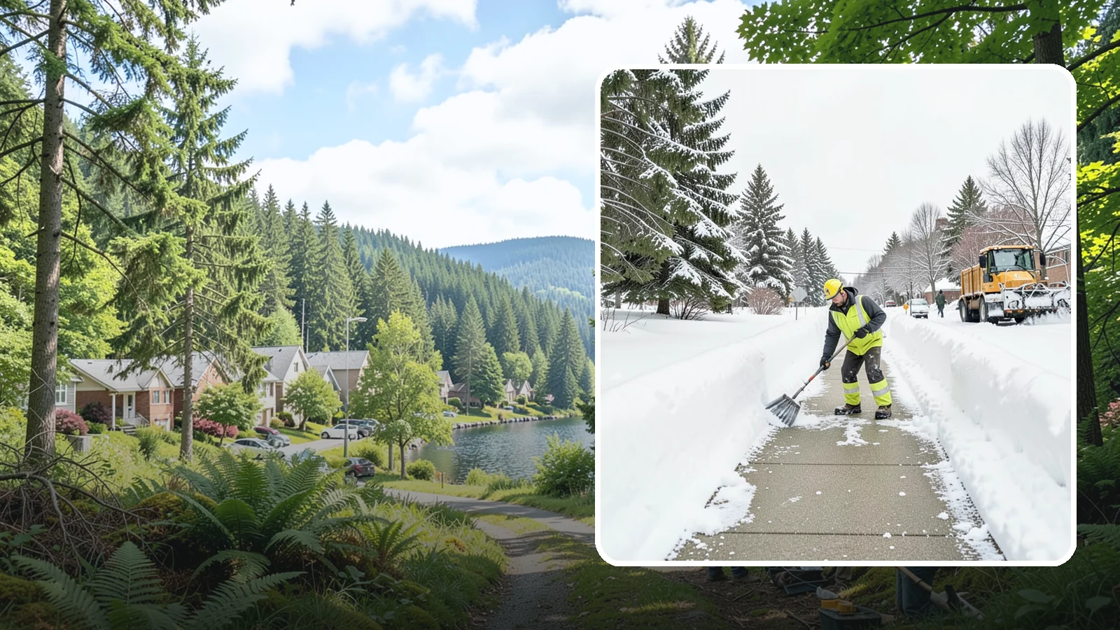 Trail Snow Removal in Lake Forest Park, King County, WA - Clearing of paved and soft-surface trails on campuses, parks, and HOAs so pedestrians keep a safe route in the snow.