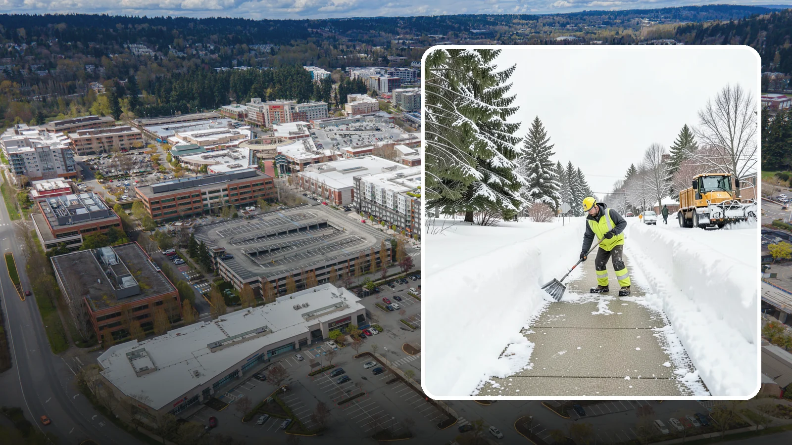Trail Snow Removal in Redmond, King County, WA - Clearing of paved and soft-surface trails on campuses, parks, and HOAs so pedestrians keep a safe route in the snow.