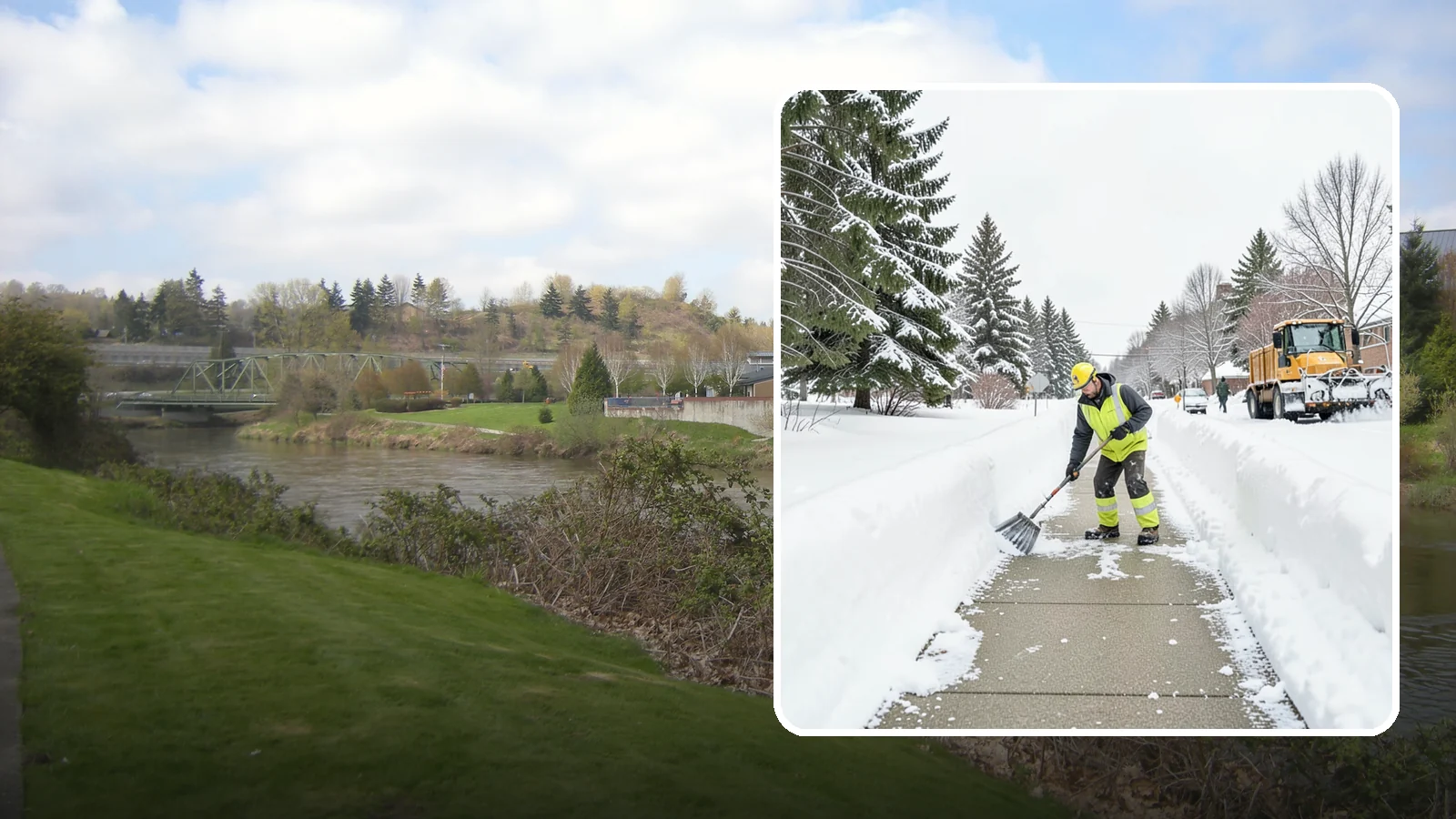 Trail Snow Removal in Tukwila, King County, WA - Clearing of paved and soft-surface trails on campuses, parks, and HOAs so pedestrians keep a safe route in the snow.
