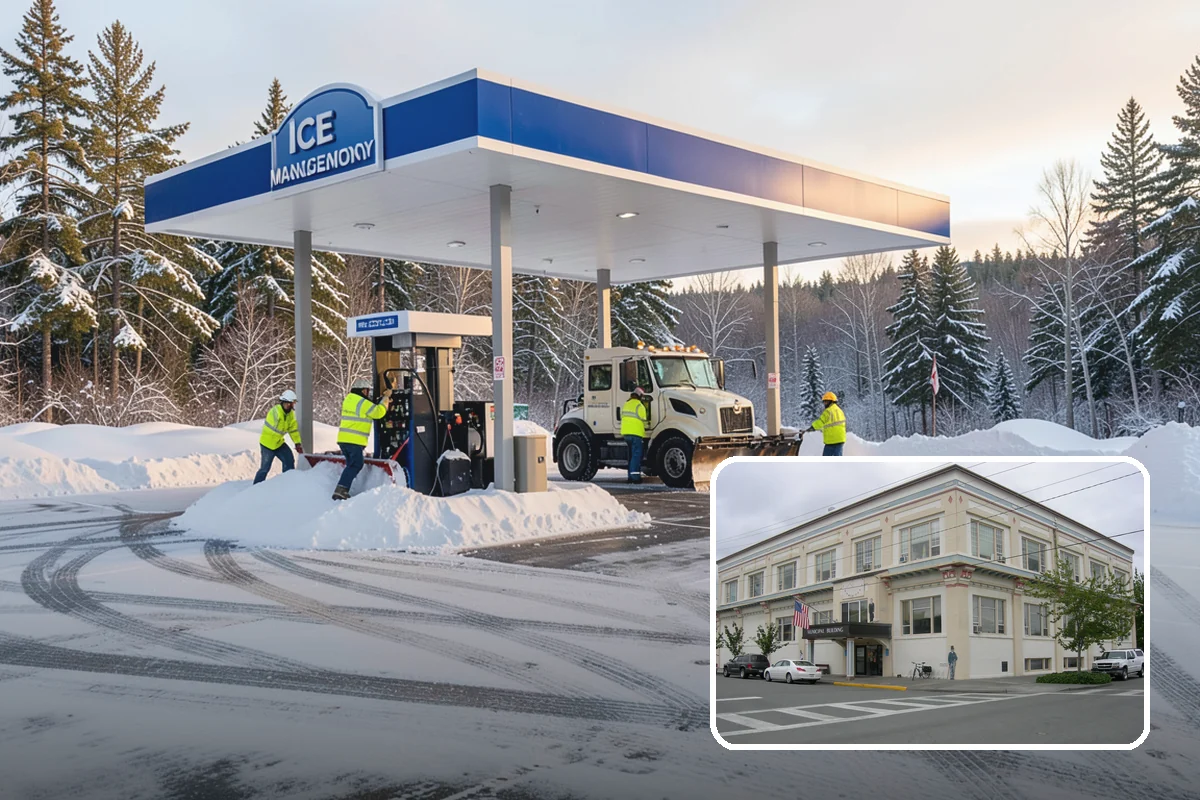 Transit Center Snow Removal in Anacortes, Skagit County, WA - Bus bays and boarding islands cleared first