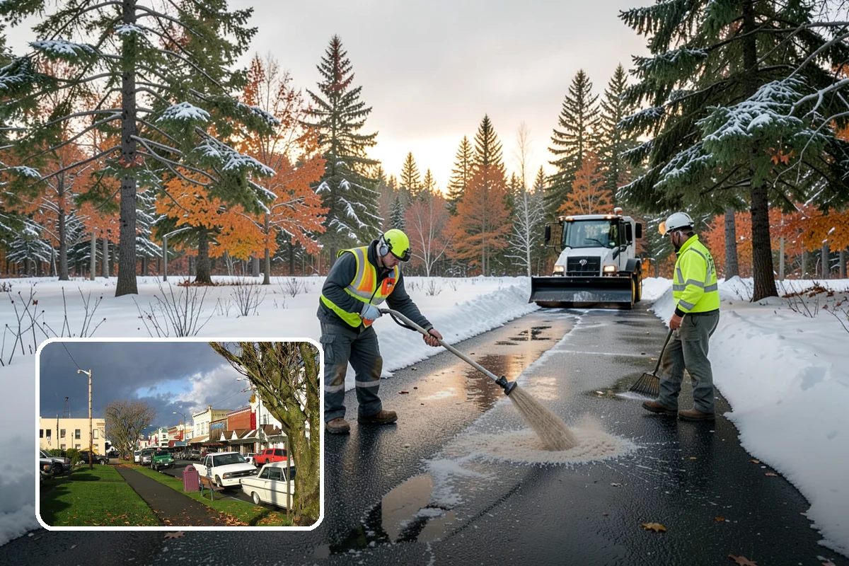 Transit Center Snow Removal in Arlington, Snohomish County, WA - Bus bays and boarding islands cleared first