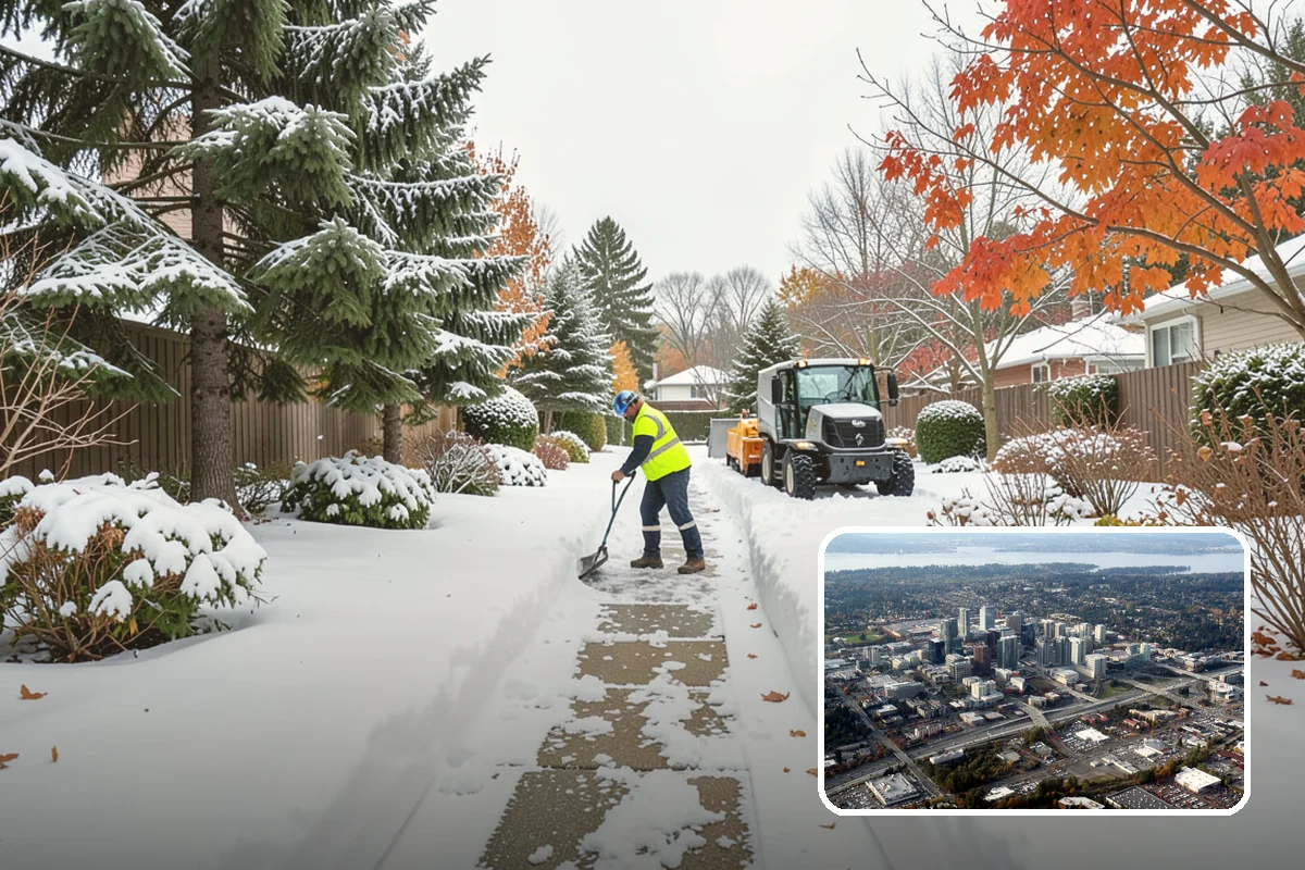 Transit Center Snow Removal in Bellevue, King County, WA - Bus bays and boarding islands cleared first
