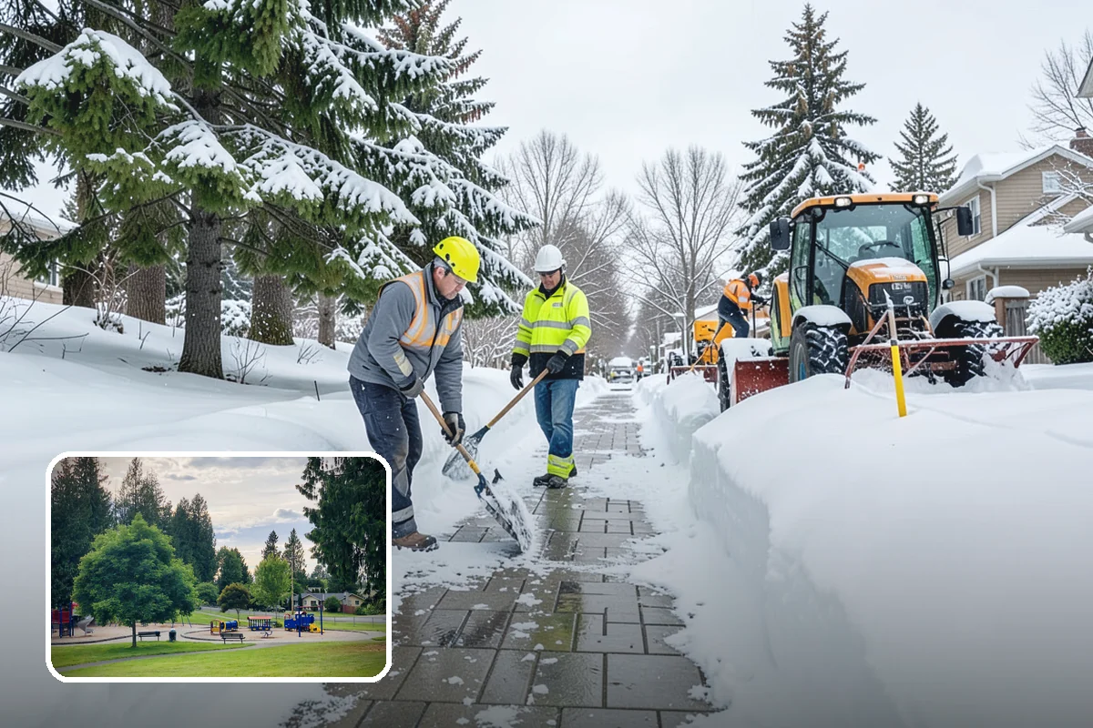 Transit Center Snow Removal in Bonney Lake, Pierce County, WA - Bus bays and boarding islands cleared first