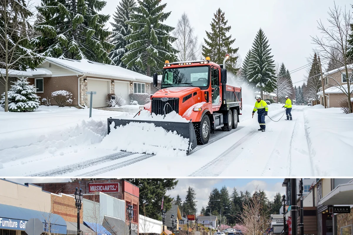 Transit Center Snow Removal in Bothell, King County, WA - Transit demand peaks December through February around morning-rush freeze conditions.