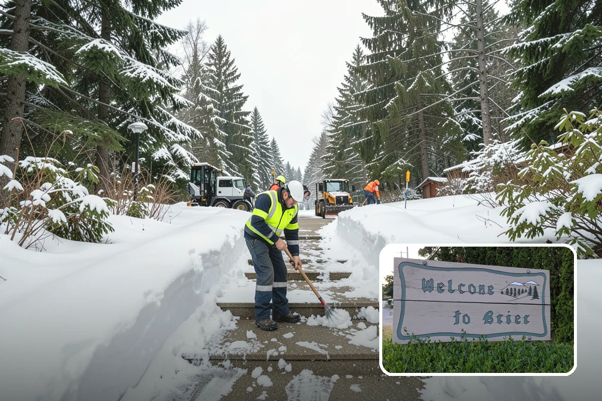 Transit Center Snow Removal in Brier, Snohomish County, WA - Bus bays and boarding islands cleared first