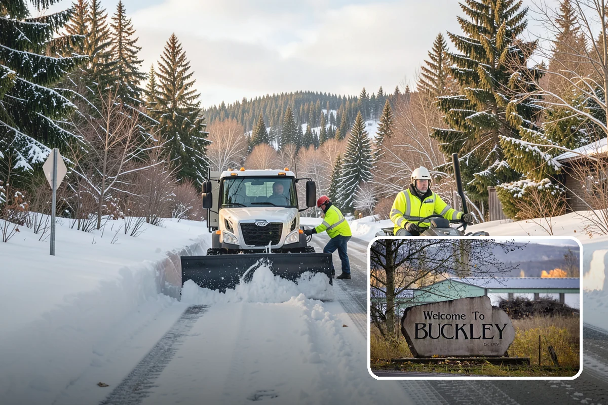 Transit Center Snow Removal in Buckley, Pierce County, WA - Bus bays and boarding islands cleared first
