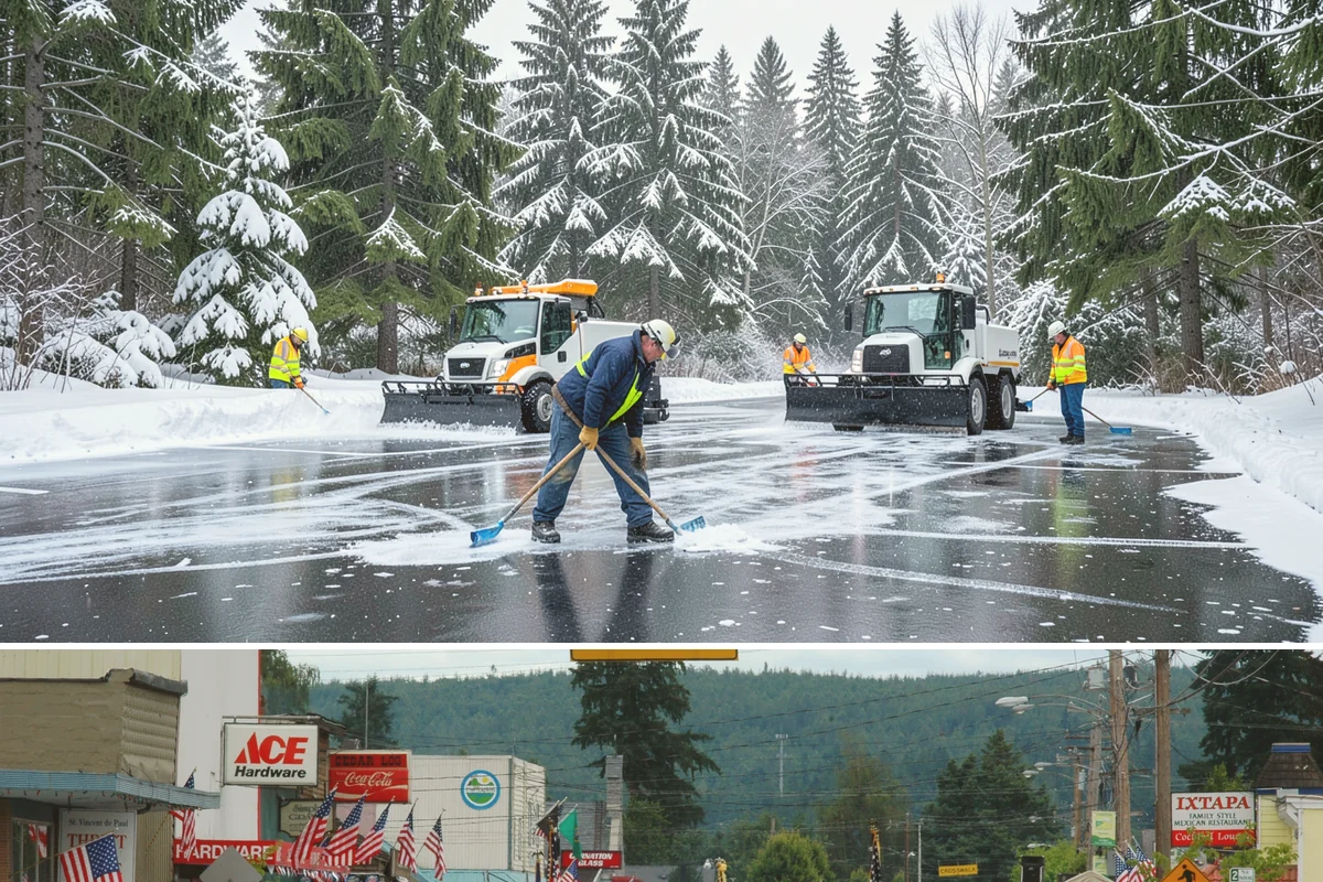 Transit Center Snow Removal in Carnation, King County, WA - Transit demand peaks December through February around morning-rush freeze conditions.