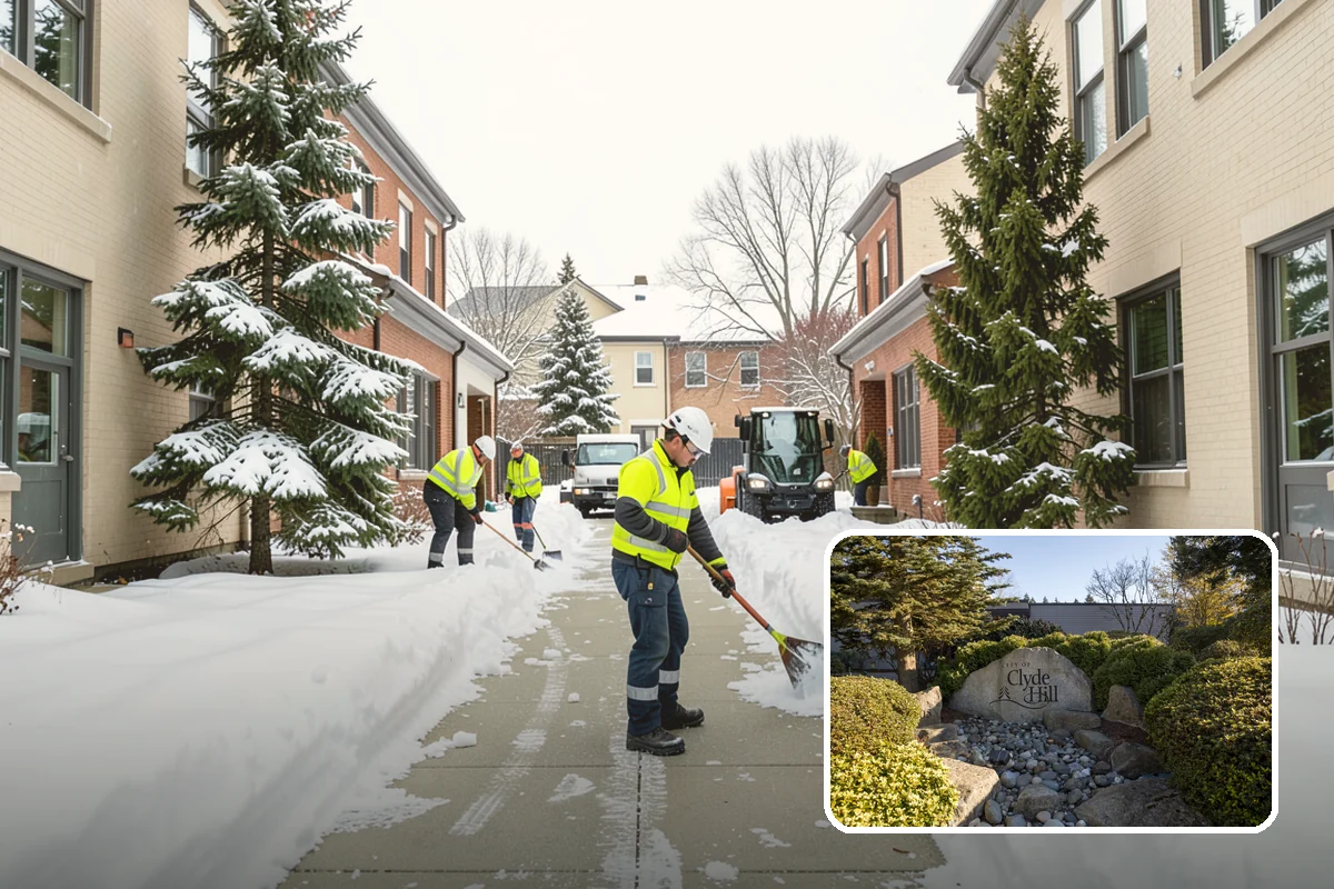 Transit Center Snow Removal in Clyde Hill, King County, WA - Bus bays and boarding islands cleared first