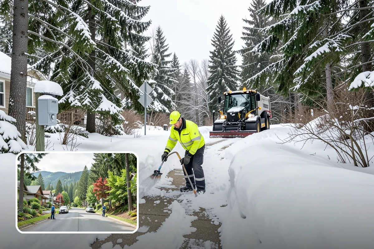 Transit Center Snow Removal in Darrington, Snohomish County, WA - Bus bays and boarding islands cleared first