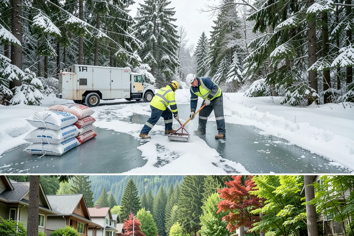 Transit Center Snow Removal in Darrington, Snohomish County, WA - Transit demand peaks December through February around morning-rush freeze conditions.