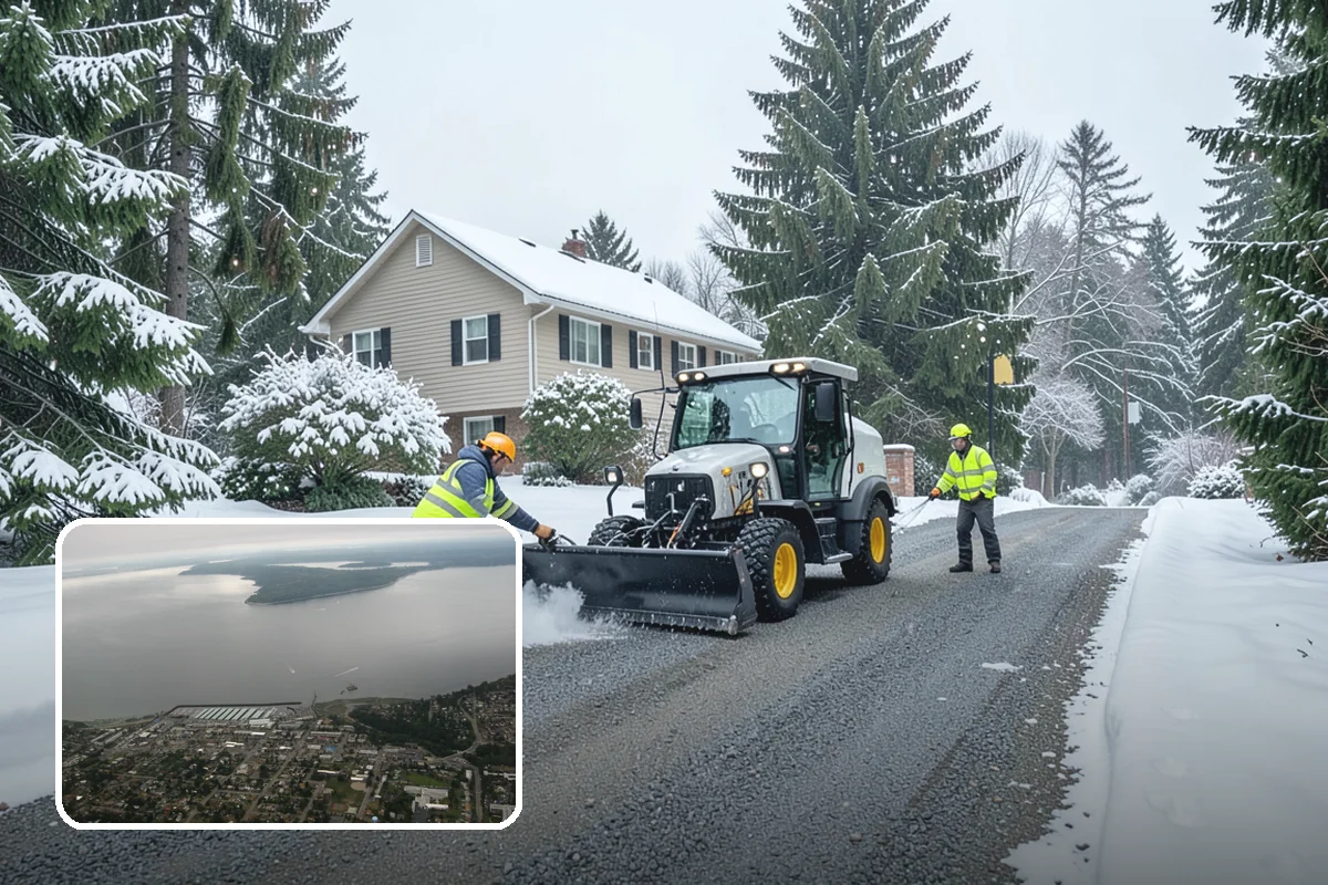 Transit Center Snow Removal in Des Moines, King County, WA - Bus bays and boarding islands cleared first