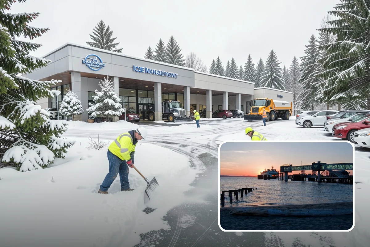 Transit Center Snow Removal in Edmonds, Snohomish County, WA - Bus bays and boarding islands cleared first