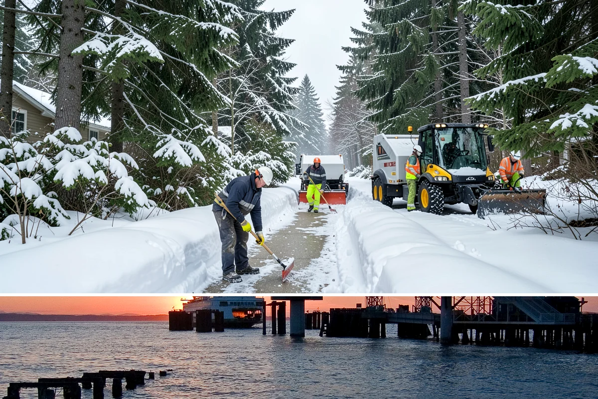 Transit Center Snow Removal in Edmonds, Snohomish County, WA - Transit demand peaks December through February around morning-rush freeze conditions.