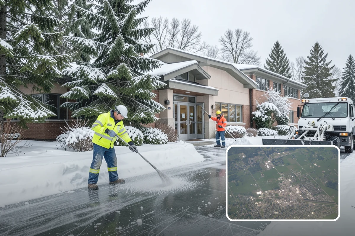 Transit Center Snow Removal in Enumclaw, King County, WA - Bus bays and boarding islands cleared first