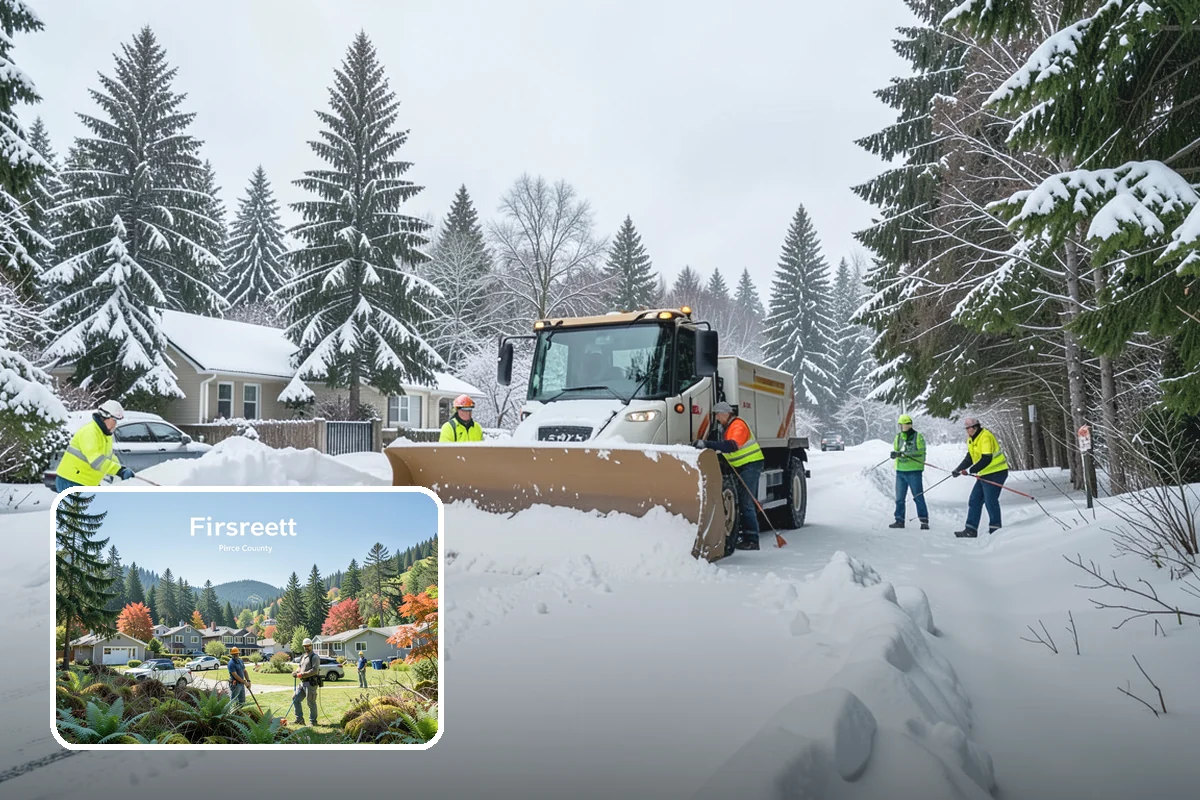 Transit Center Snow Removal in Fircrest, Pierce County, WA - Bus bays and boarding islands cleared first