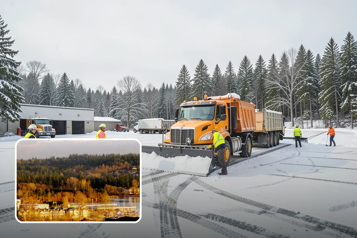 Transit Center Snow Removal in Kenmore, King County, WA - Bus bays and boarding islands cleared first
