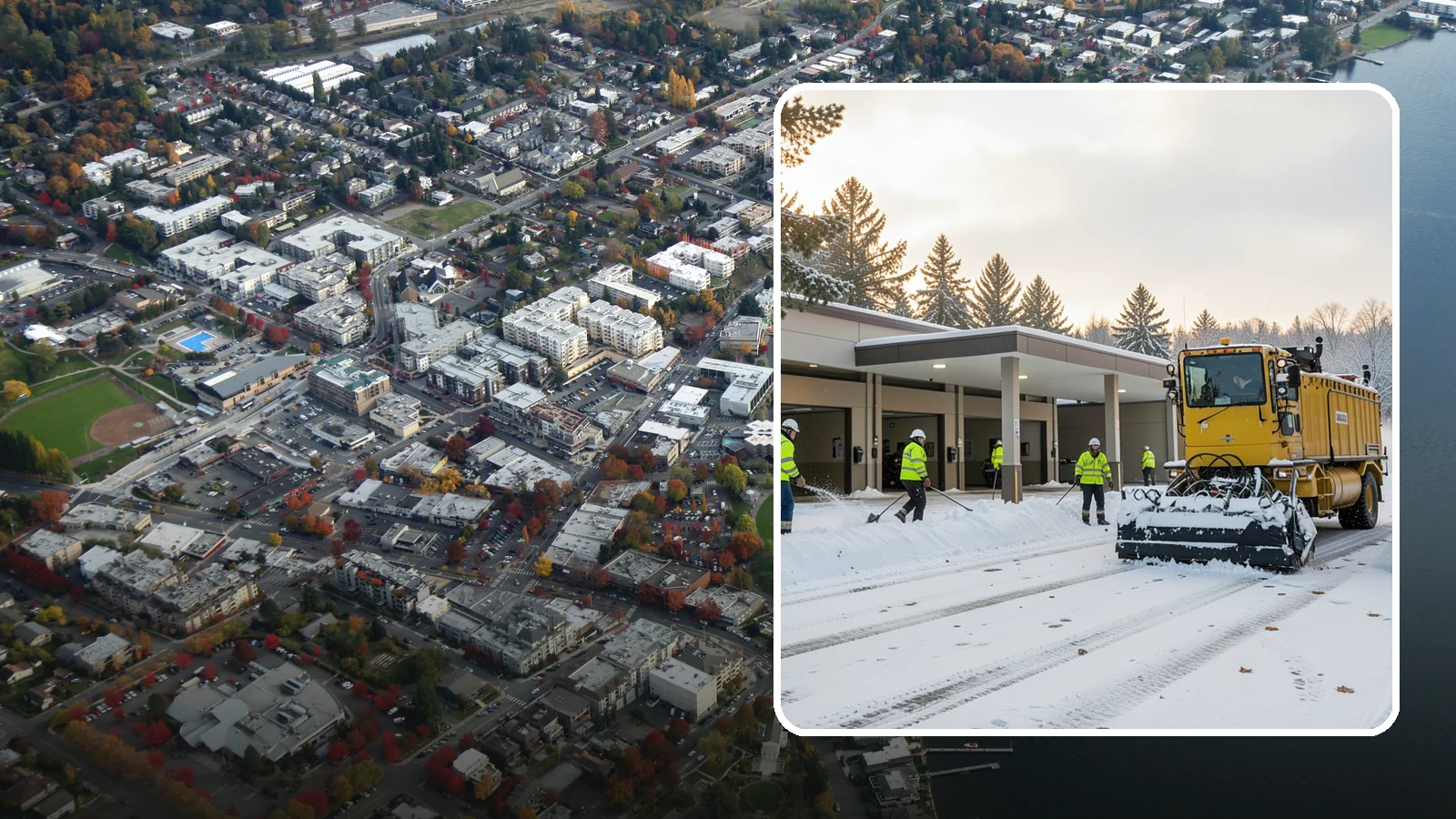 Transit Center Snow Removal in Kirkland, King County, WA - Keep buses loading and riders safe by clearing transit bays, boarding platforms, and passenger walkways before the morning...