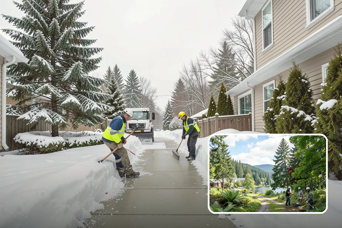 Transit Center Snow Removal in Lake Forest Park, King County, WA - Bus bays and boarding islands cleared first