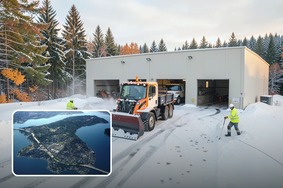 Transit Center Snow Removal in Mercer Island, King County, WA - Bus bays and boarding islands cleared first