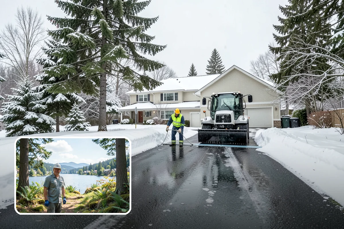 Transit Center Snow Removal in Milton, King County, WA - Bus bays and boarding islands cleared first