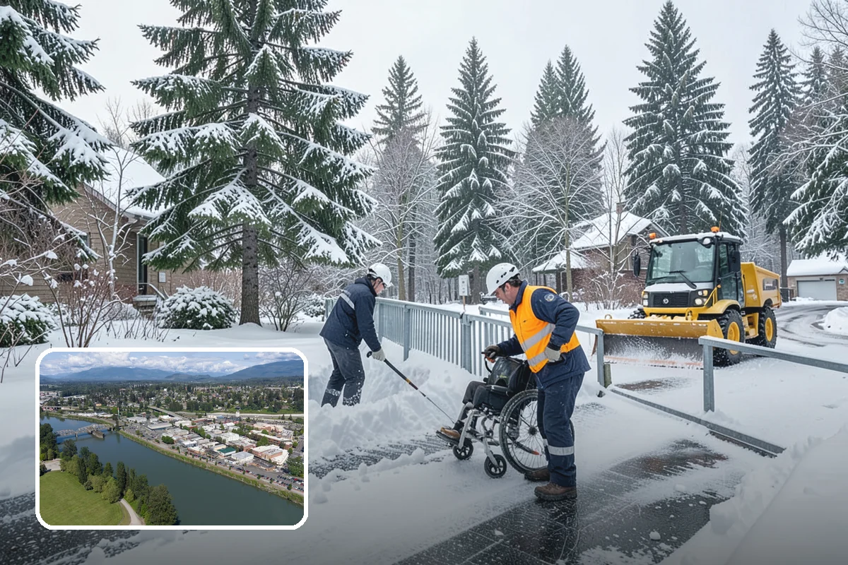 Transit Center Snow Removal in Mount Vernon, Skagit County, WA - Bus bays and boarding islands cleared first