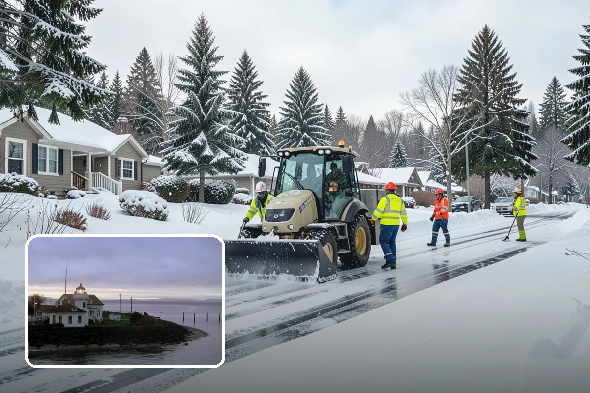 Transit Center Snow Removal in Mukilteo, Snohomish County, WA - Bus bays and boarding islands cleared first