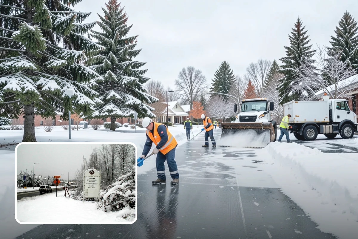 Transit Center Snow Removal in Newcastle, King County, WA - Bus bays and boarding islands cleared first
