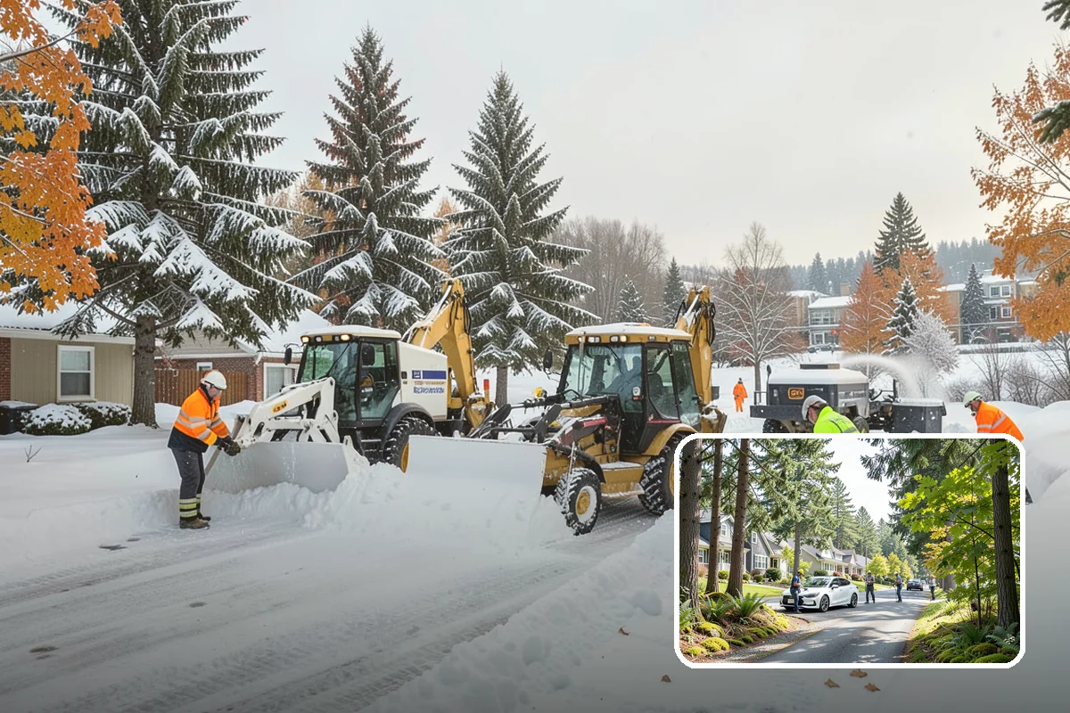 Transit Center Snow Removal in Normandy Park, King County, WA - Bus bays and boarding islands cleared first