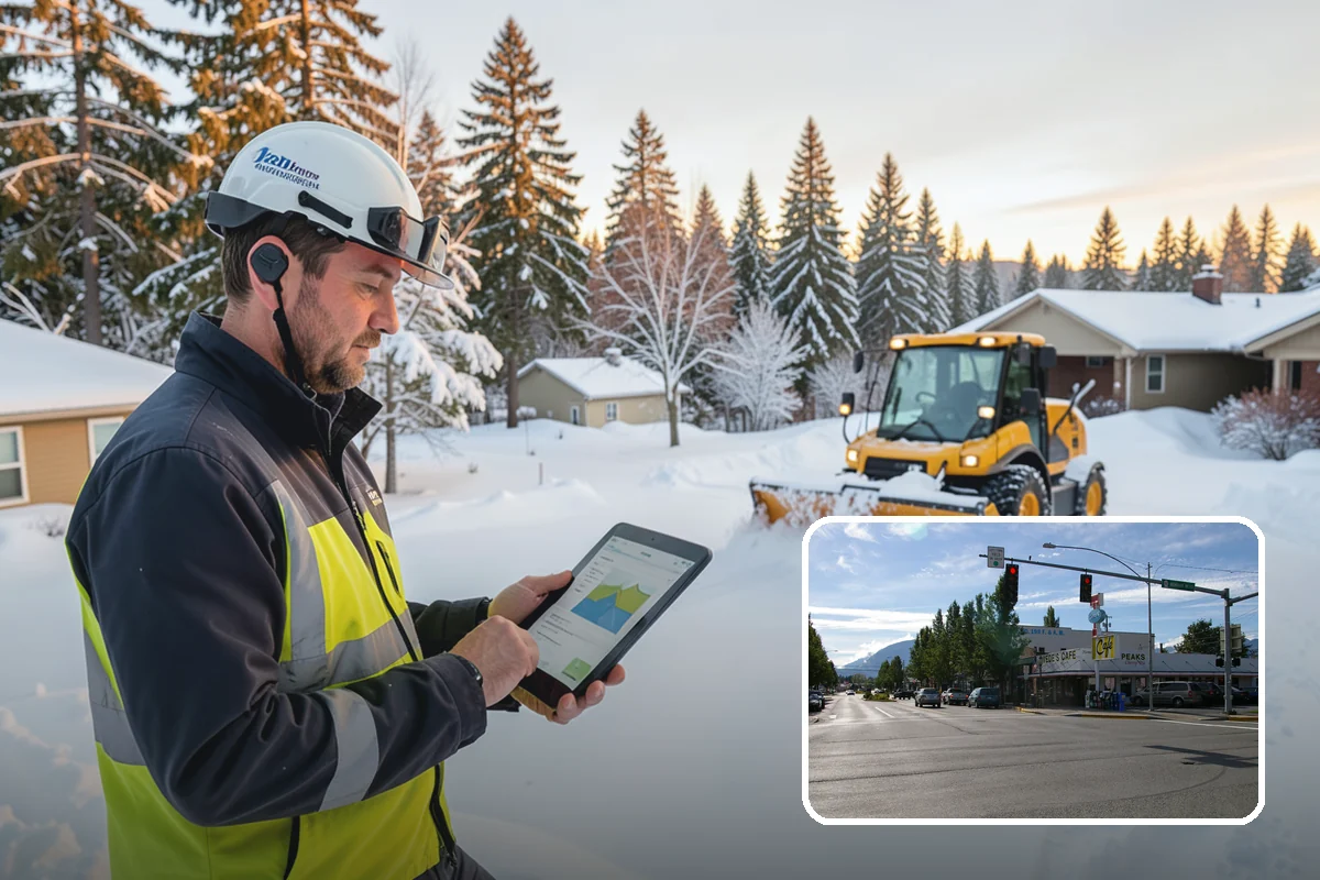 Transit Center Snow Removal in North Bend, King County, WA - Bus bays and boarding islands cleared first