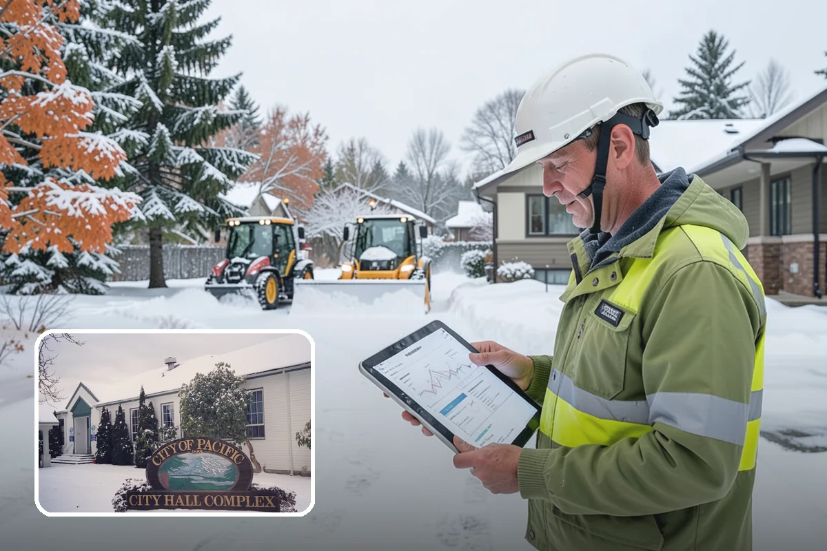 Transit Center Snow Removal in Pacific, King County, WA - Bus bays and boarding islands cleared first