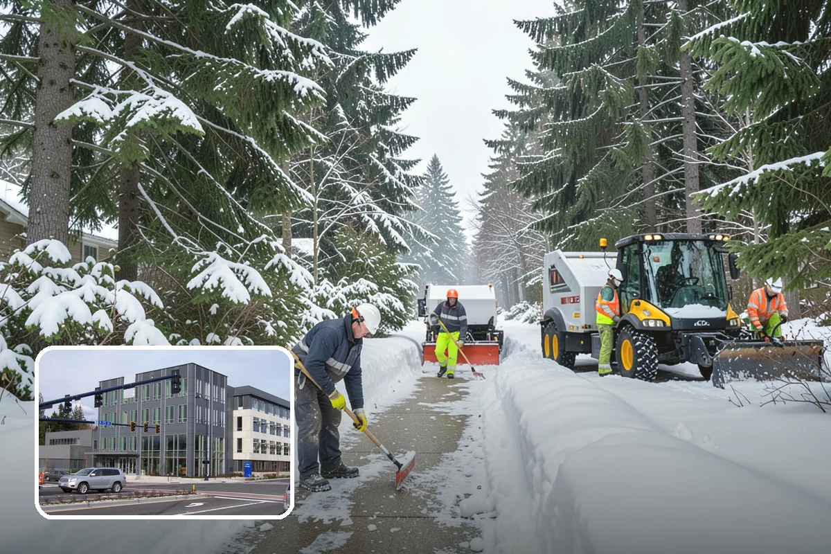 Transit Center Snow Removal in Shoreline, King County, WA - Bus bays and boarding islands cleared first