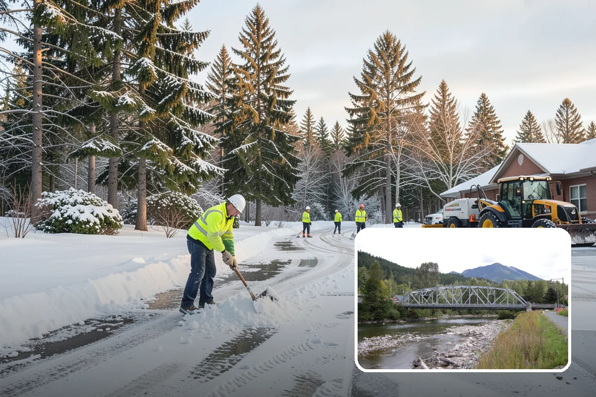 Transit Center Snow Removal in Skykomish, King County, WA - Bus bays and boarding islands cleared first